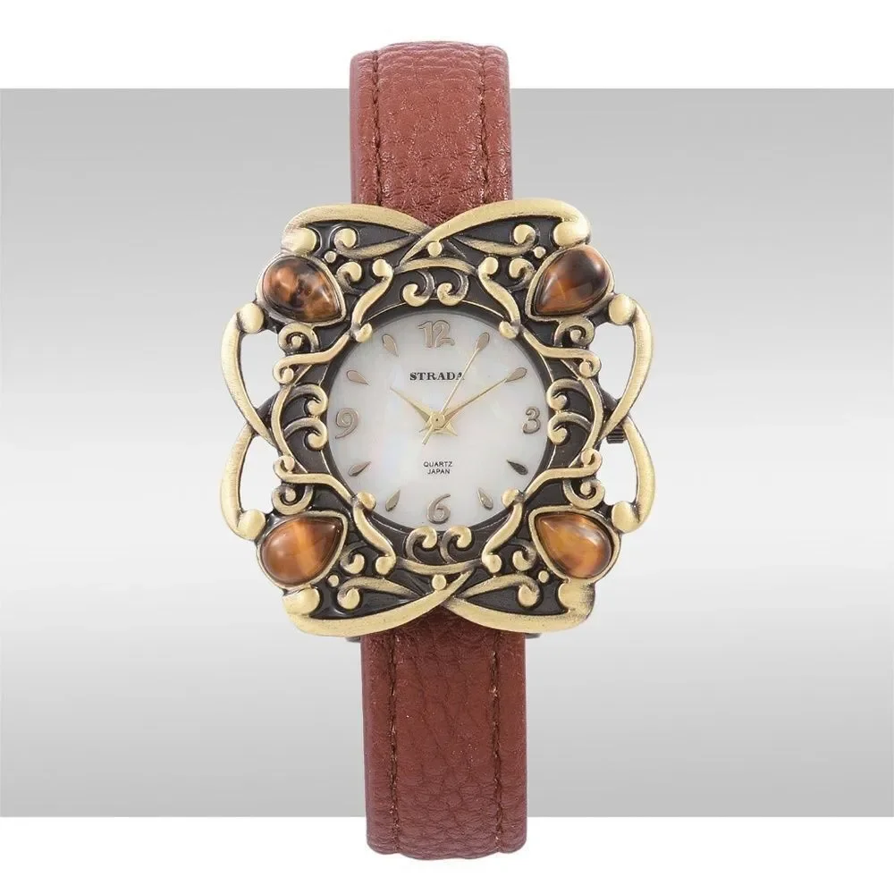 STRADA Watch Austrian Crystal Tiger's Eye